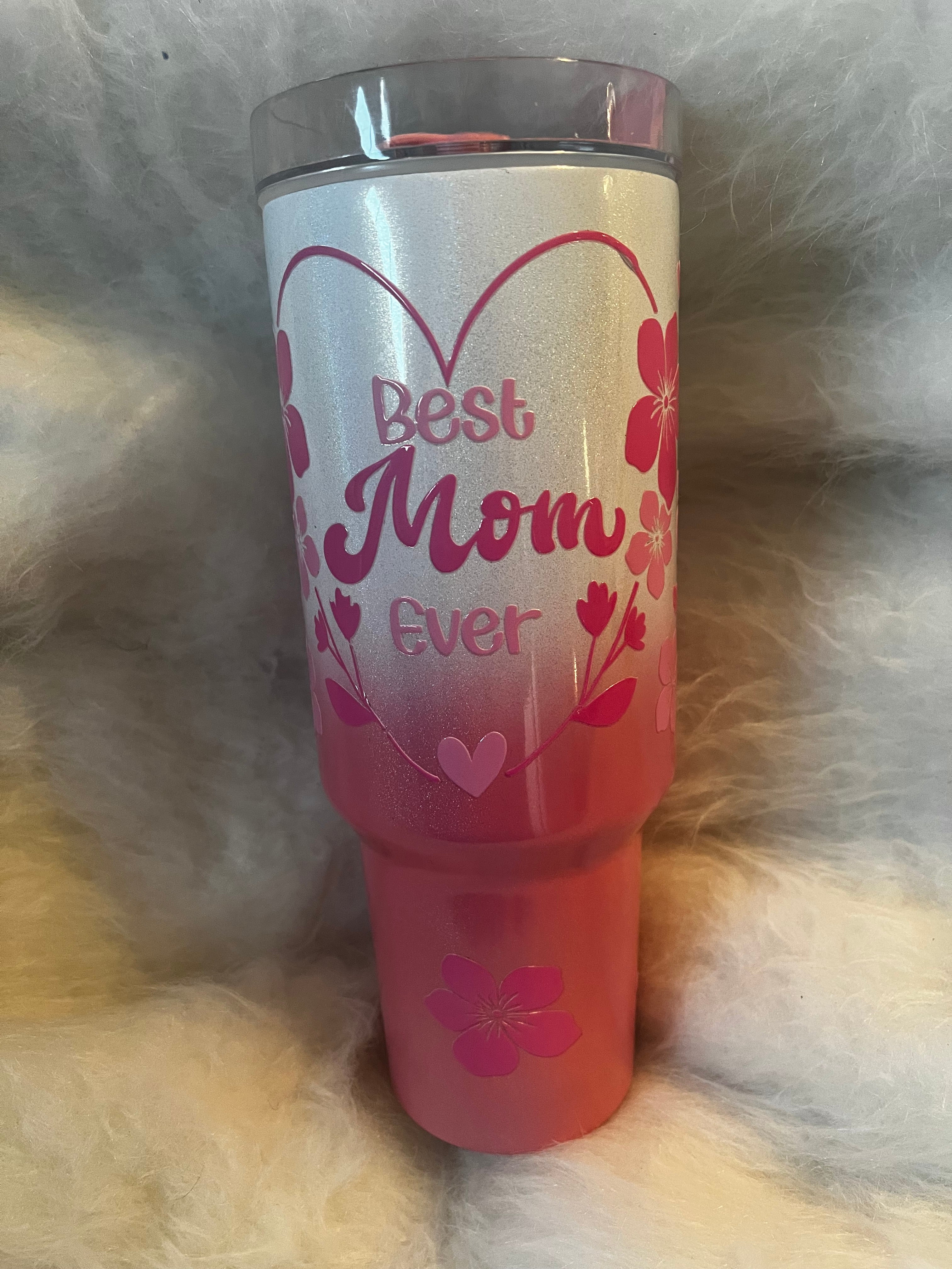 Pink and white “MOM” tumbler