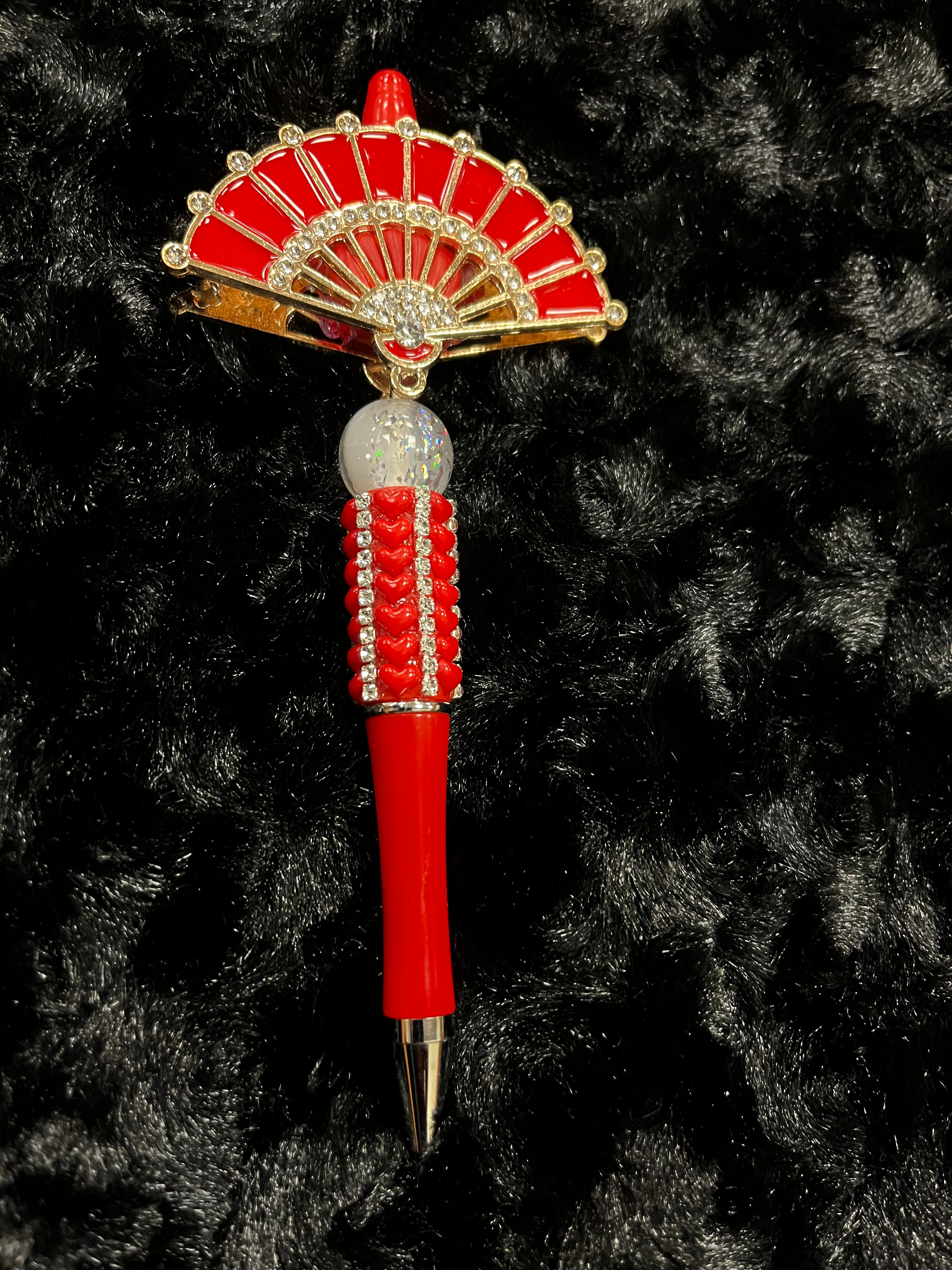 Red rhinestone  and fan pen